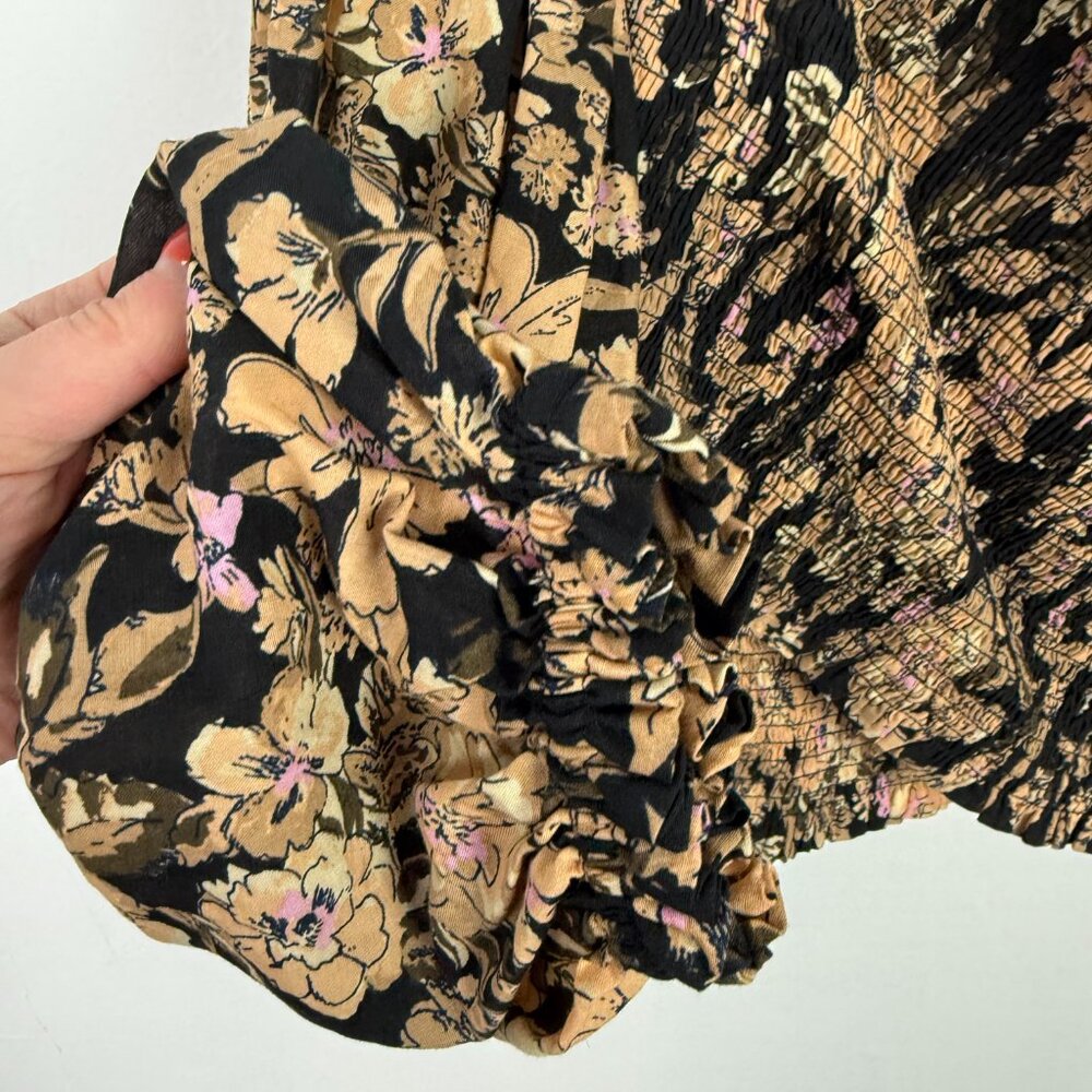 NWT Free People East To West Smocked Top Off the Shoulder Black Size Medium M - Picture 3 of 12